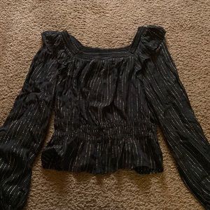 Gold pinstriped black long sleeve shirt size small
